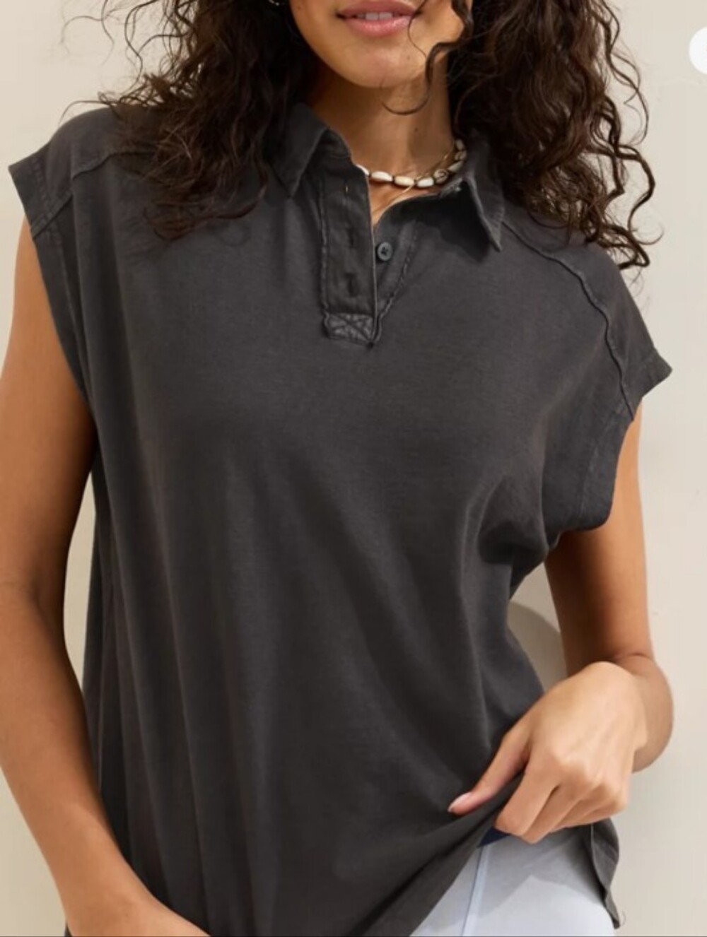 Aerie Happiest Oversized Polo T-Shirt - Charcoal